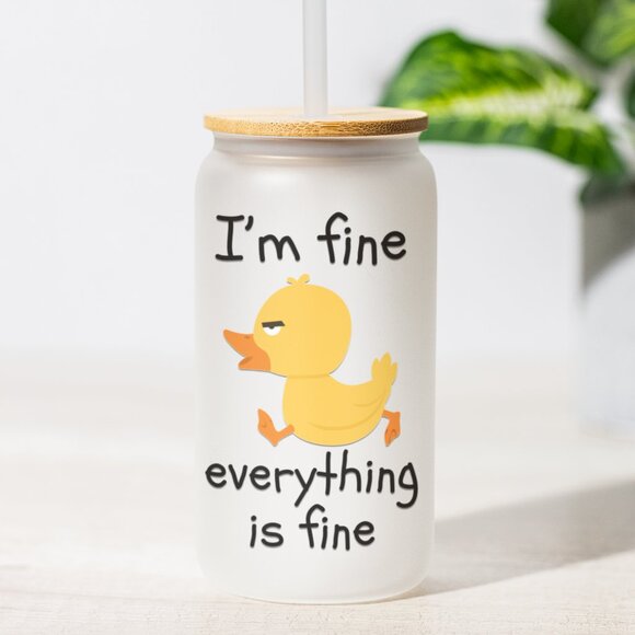 I'm Fine Everything Is Fine Tumbler, Angry Duck Glass Can, Sarcastic Iced Coffee - Picture 1 of 7